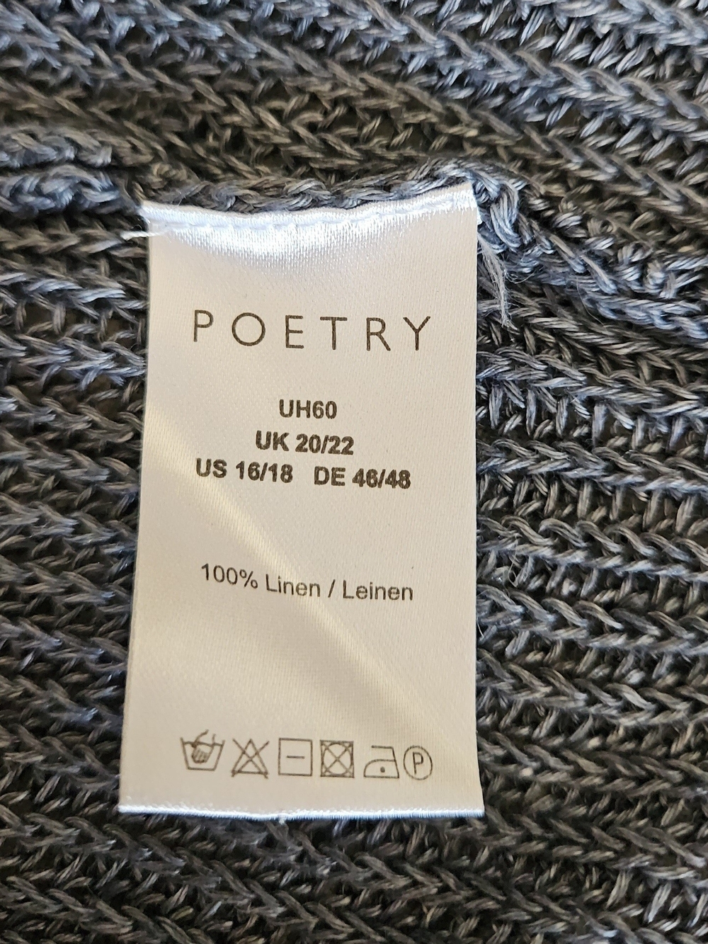 Poetry Grey Blue 100% Linen Open-Knit Scoop Neck Sweater, 18-22 - Picture 3 of 3